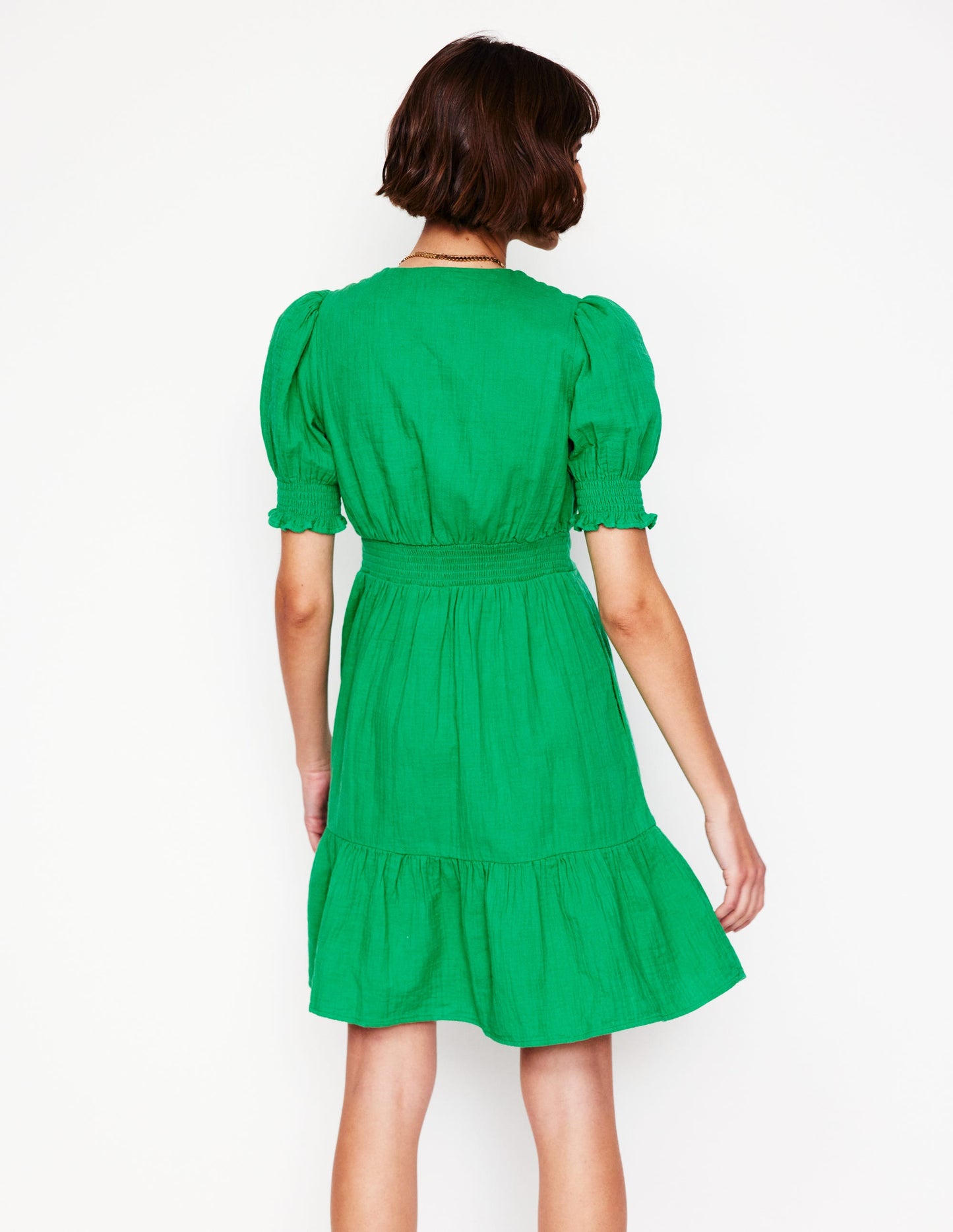 Anna Double Cloth Short Dress-Bright Green