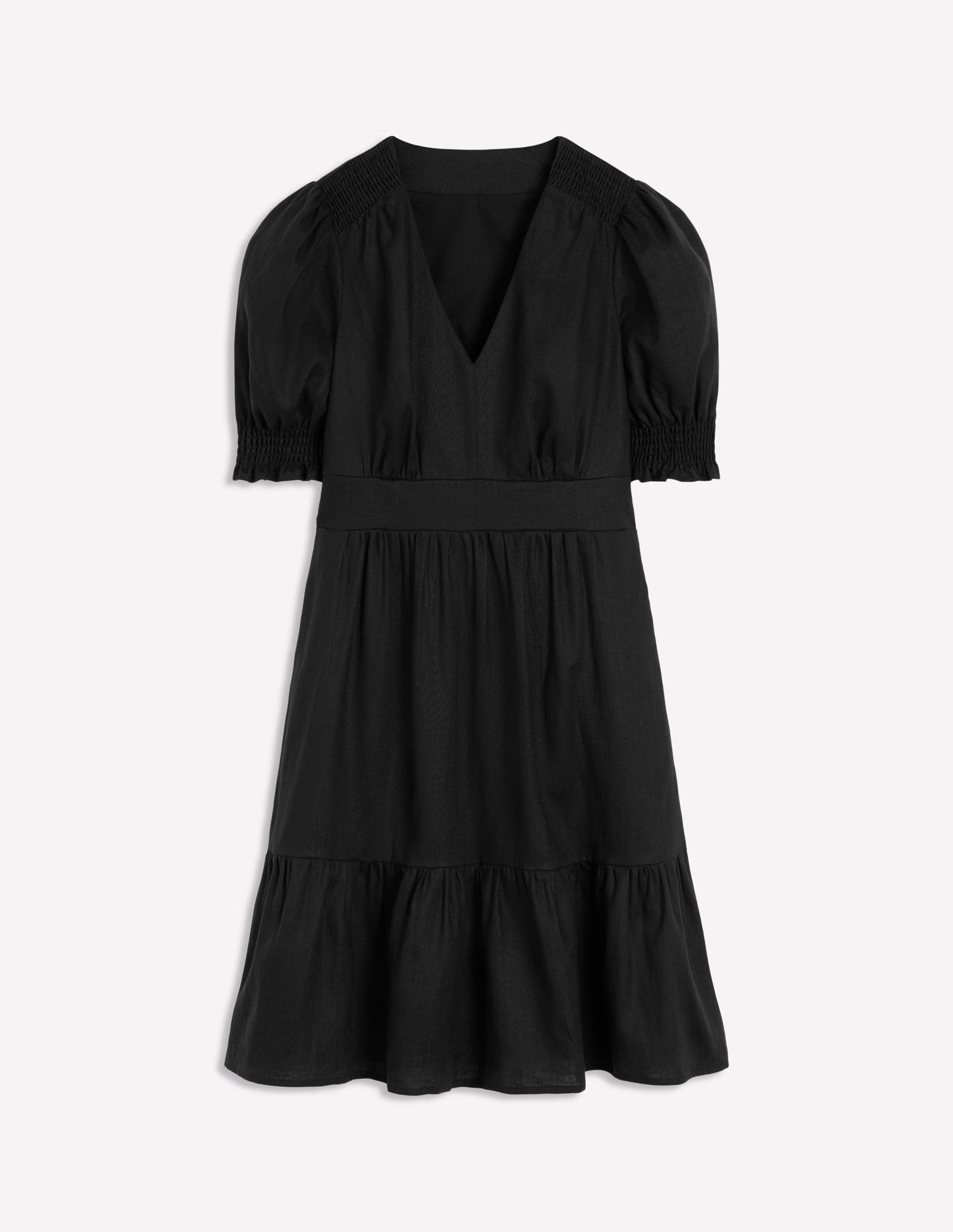 Anna Linen Short Dress-Black