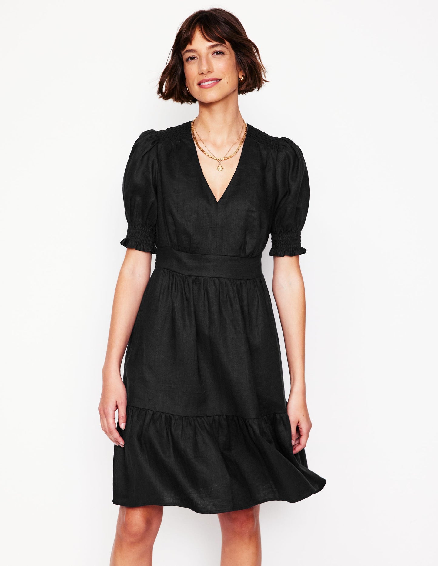 Anna Linen Short Dress-Black