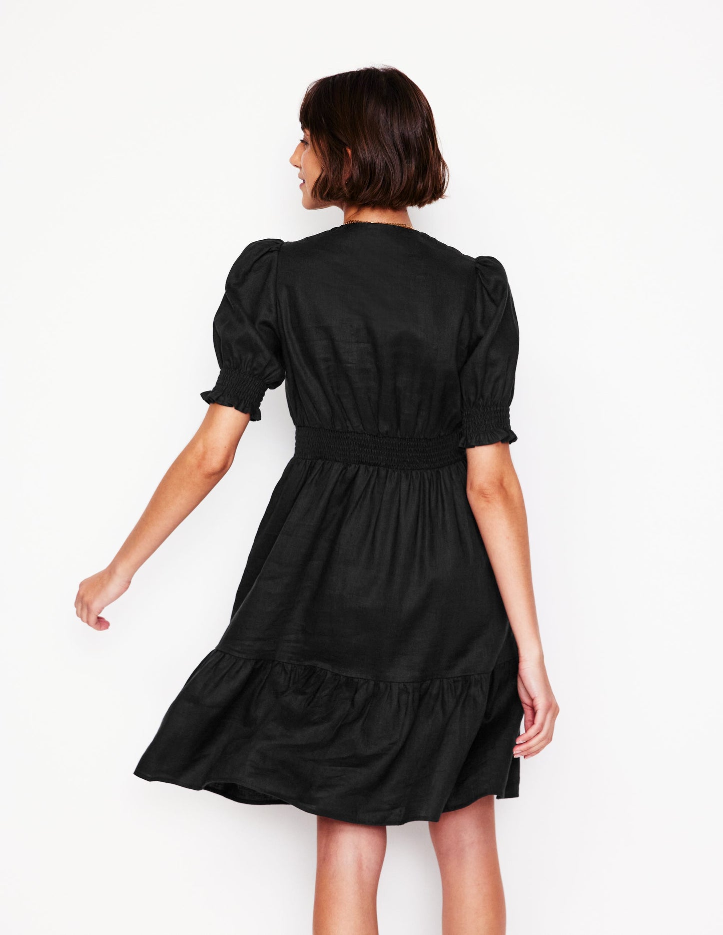 Anna Linen Short Dress-Black