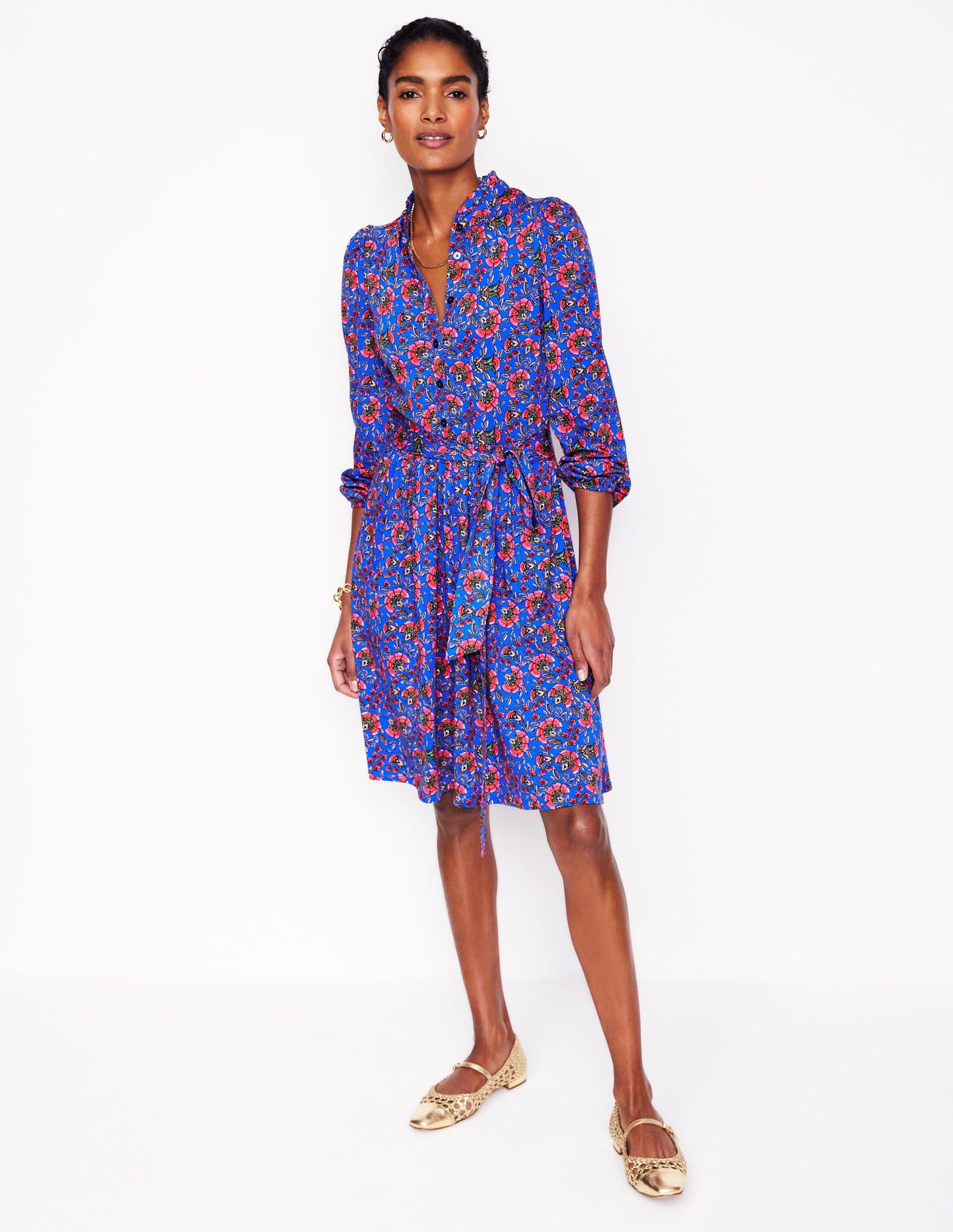 Willow Frill Short Shirt Dress-Gallery Blue, Decorative Vine