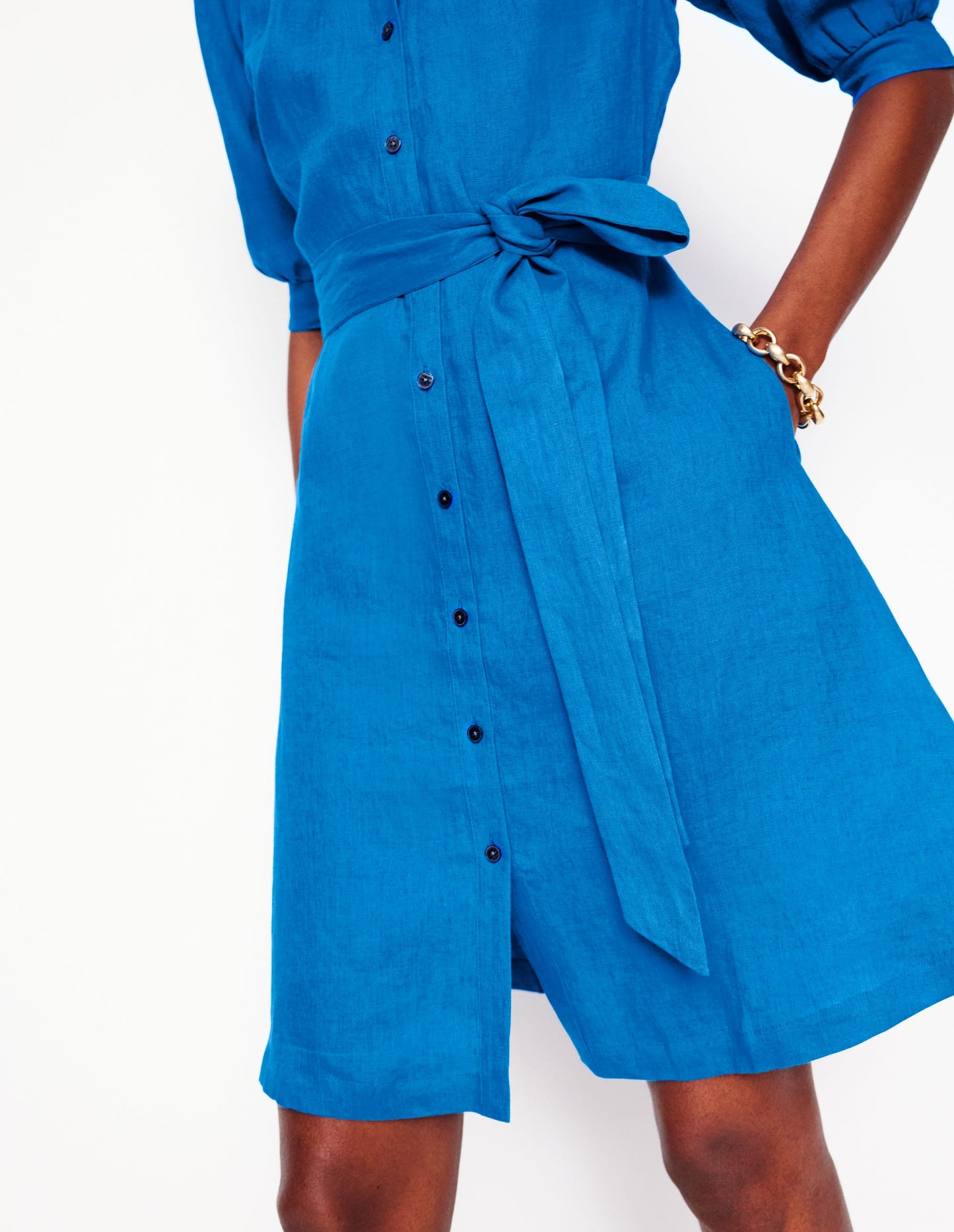 Ada Linen Short Dress-Cerulean blue