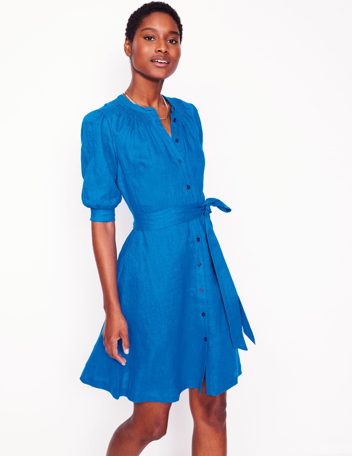 Ada Linen Short Dress-Cerulean blue