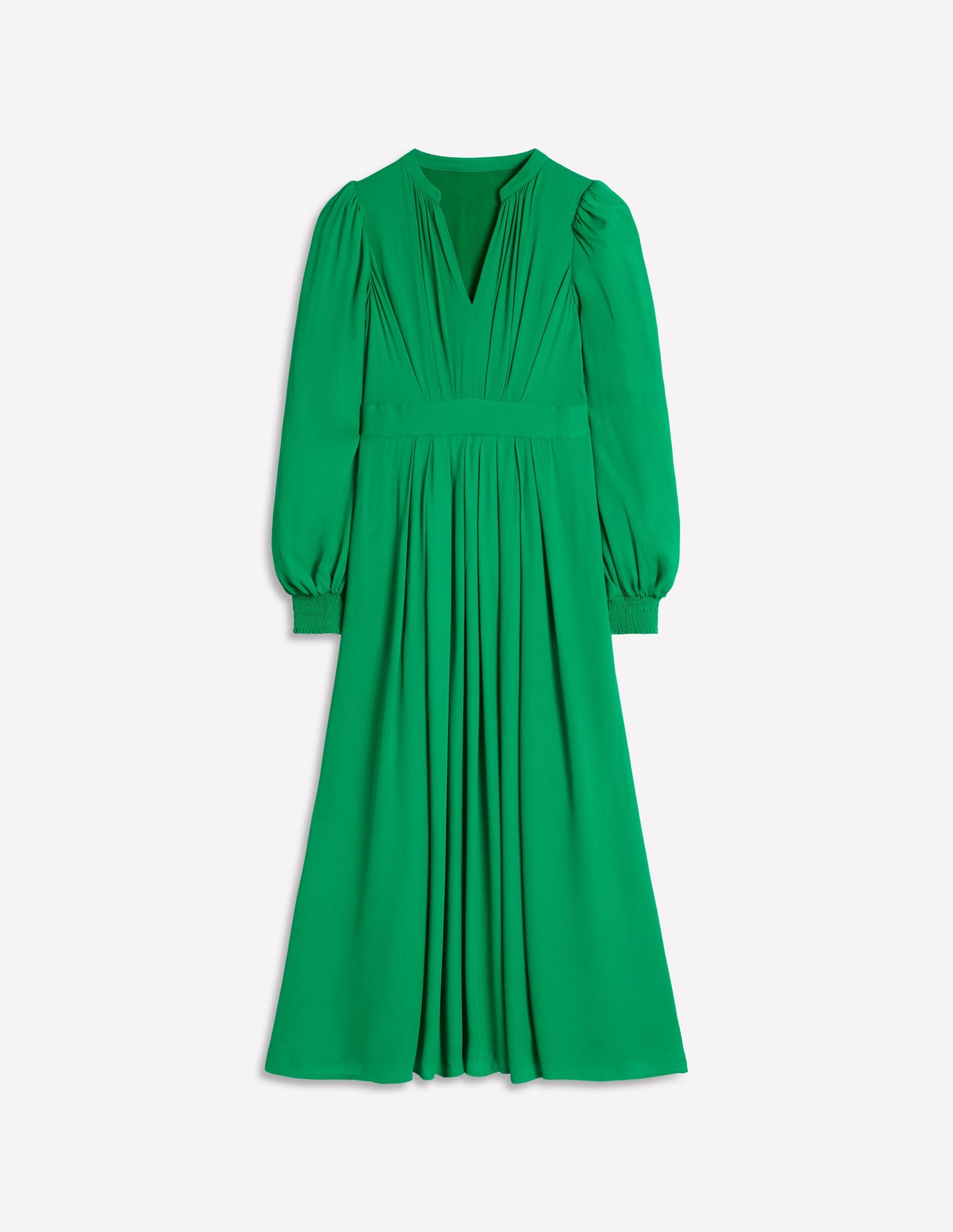 Pleat Detail Blouson Dress-Rich Emerald