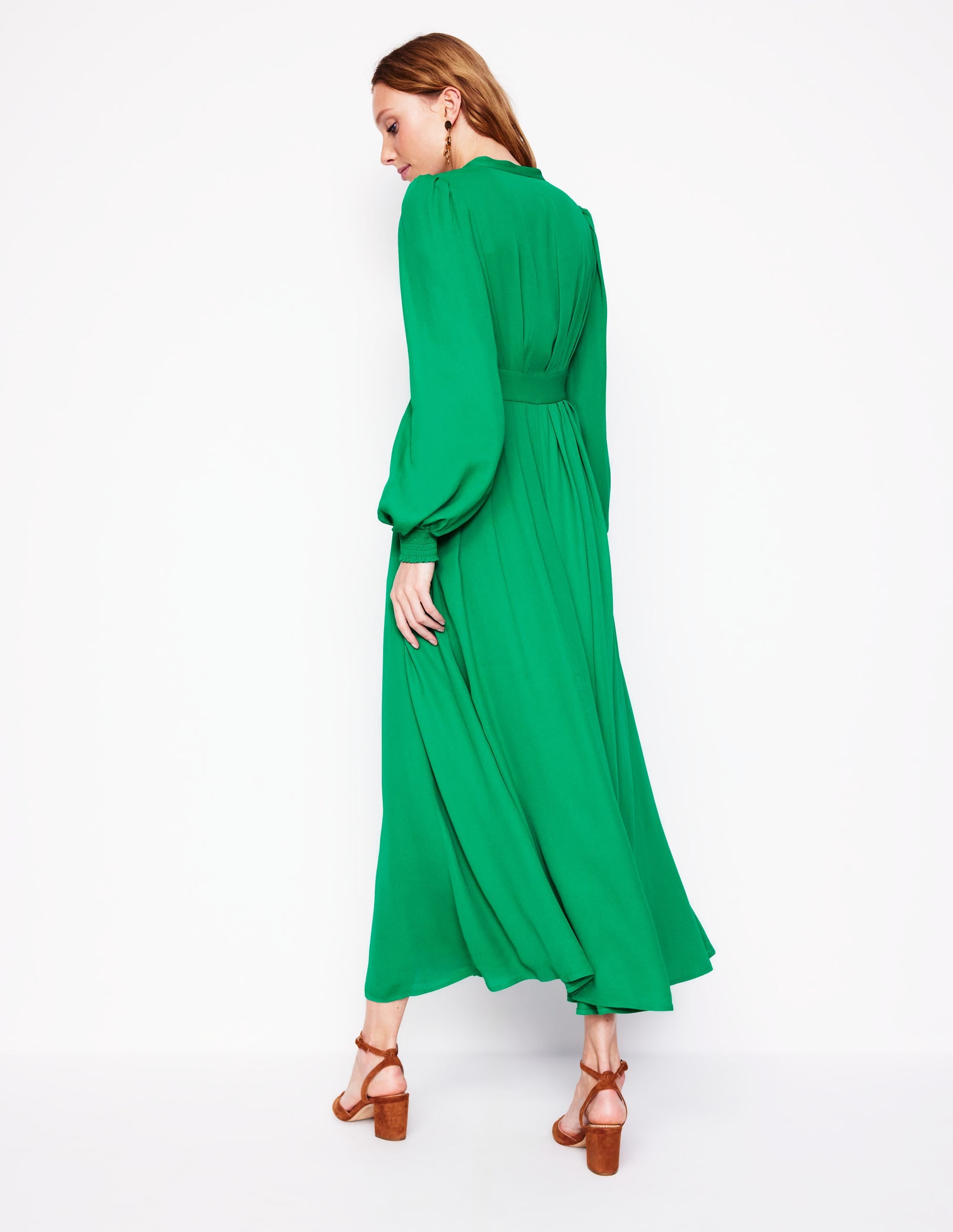 Pleat Detail Blouson Dress-Rich Emerald - Image 3