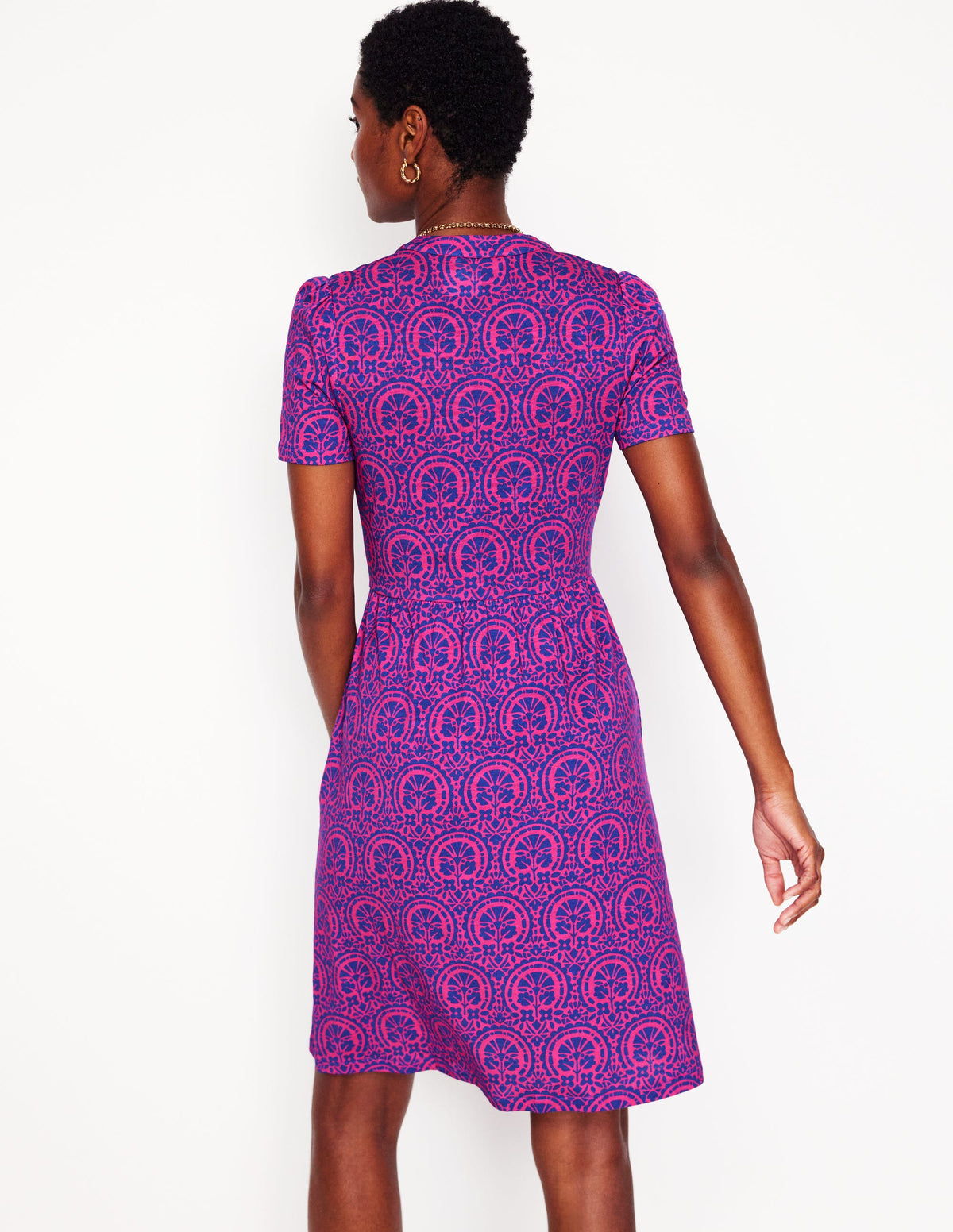 Naomi Short Sleeve Dress-Pink Peony Elaborate Stamp - Image 3