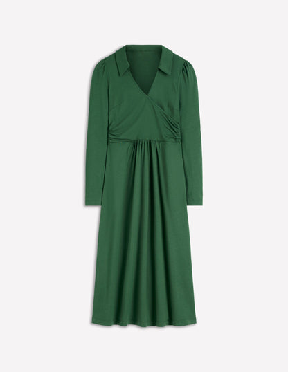 Carla Jersey Wrap Dress-Hunter Green-5