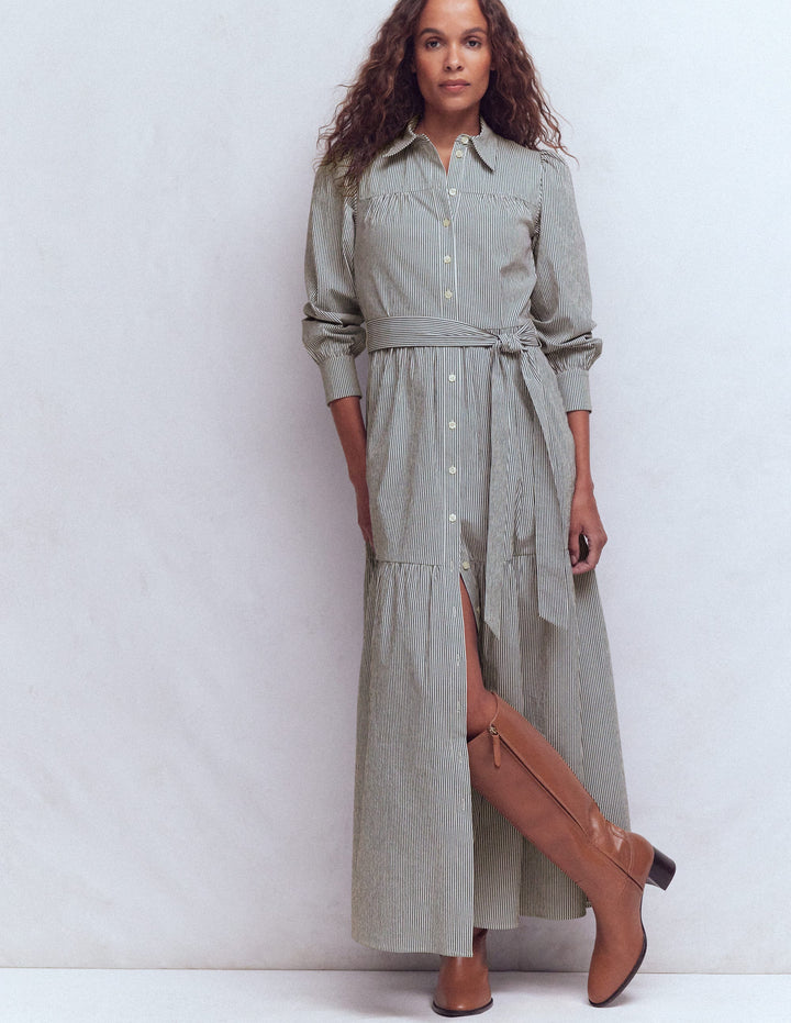 Ellie Cotton Maxi Shirt Dress-Texture Stripe
