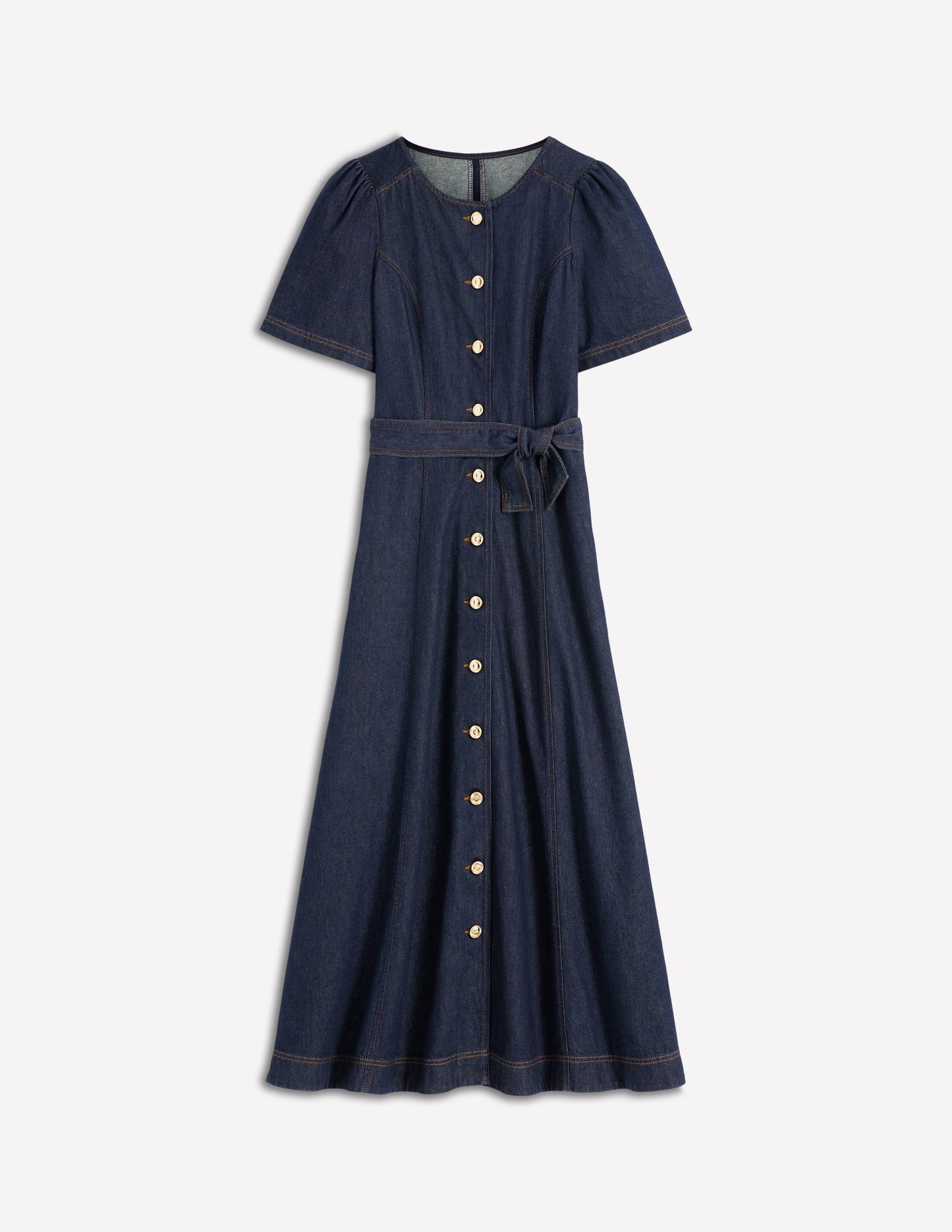 Button Detail Denim Dress-Indigo