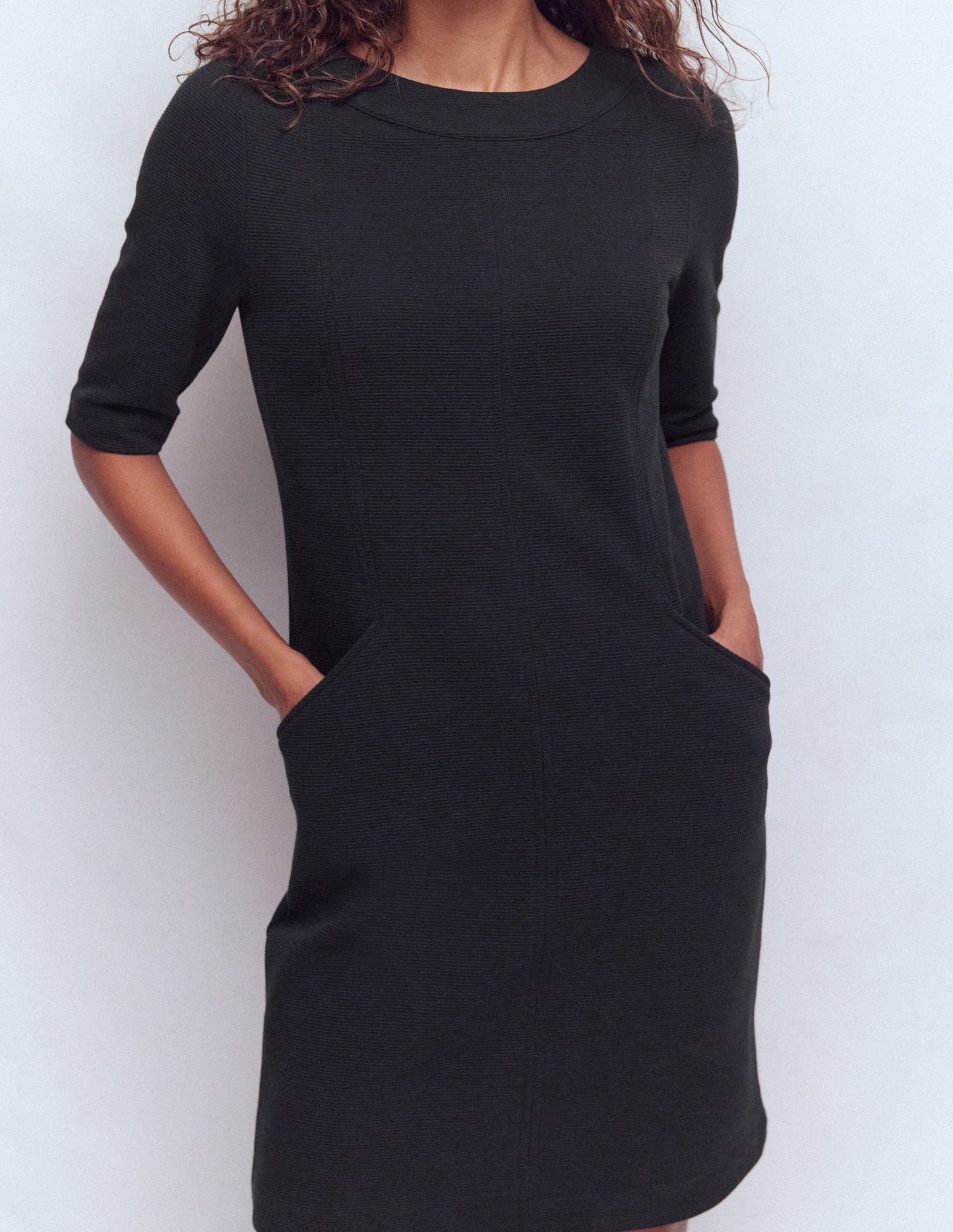 Neckband Ottoman Shift Dress-Black