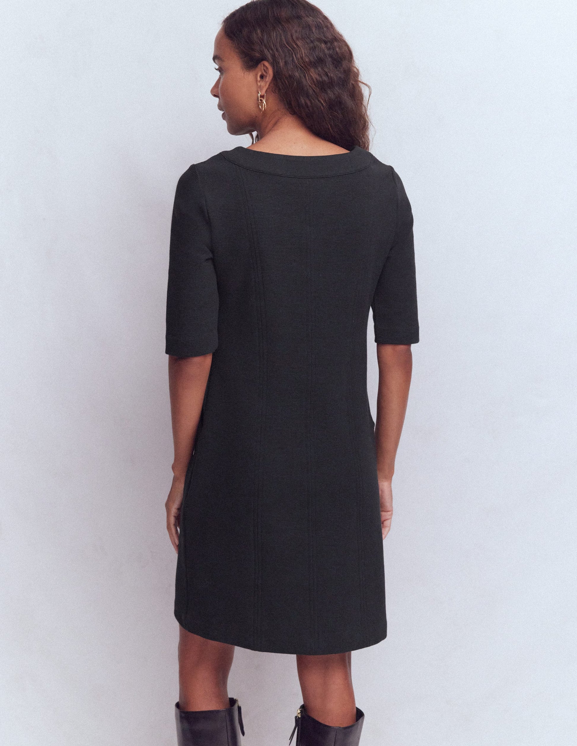 black shift dress with sleeves Nessa Ottoman Shift Dress-Black