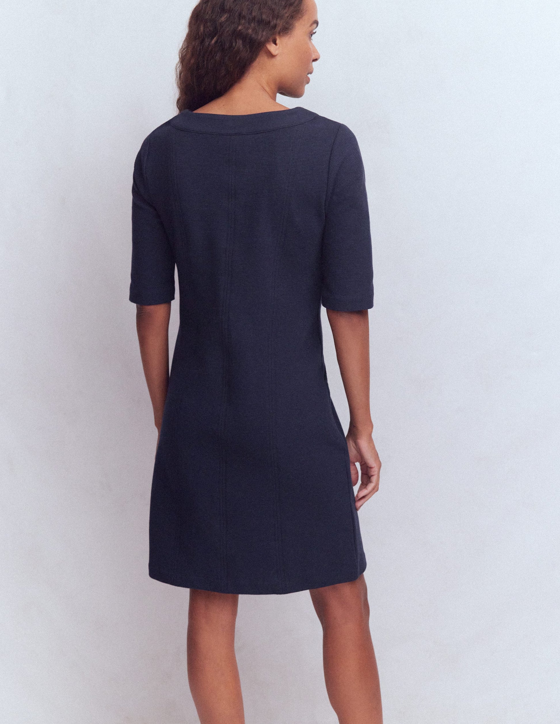 Neckband Ottoman Shift Dress-Navy-3