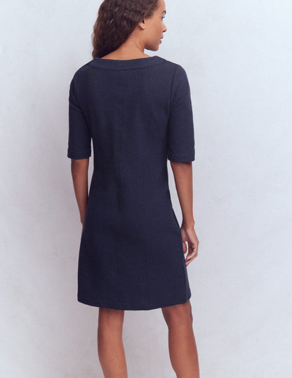 Neckband Ottoman Shift Dress-Navy-3