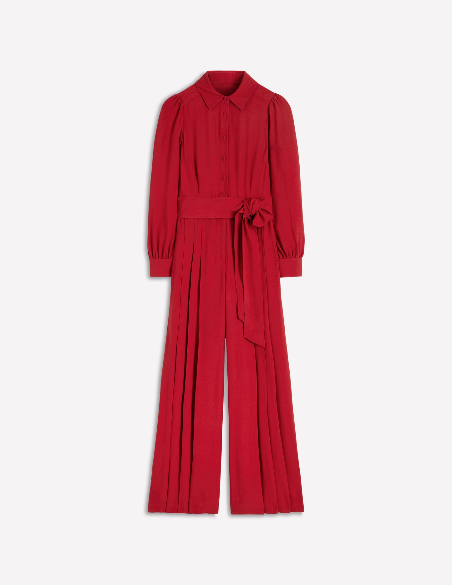 Button Up Palazzo Jumpsuit-Crimson Red