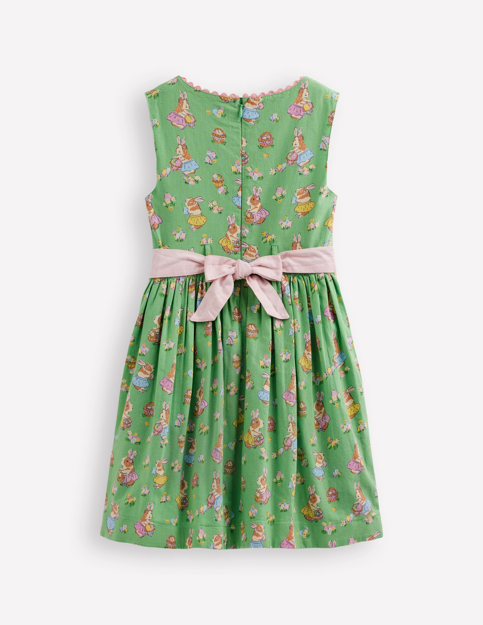 Cotton Linen Vintage Dress-Green Easter Guinea Pigs - Image 2