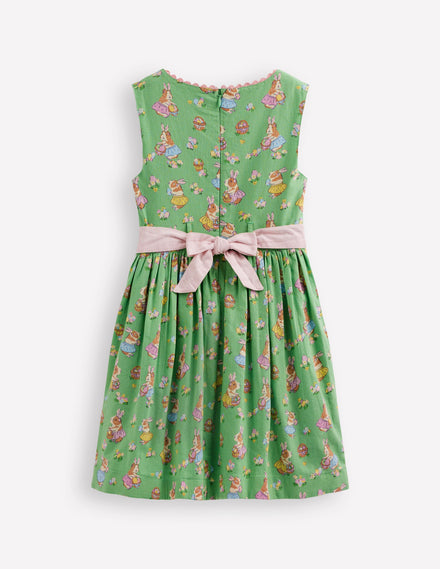 Cotton Linen Vintage Dress-Green Easter Guinea Pigs