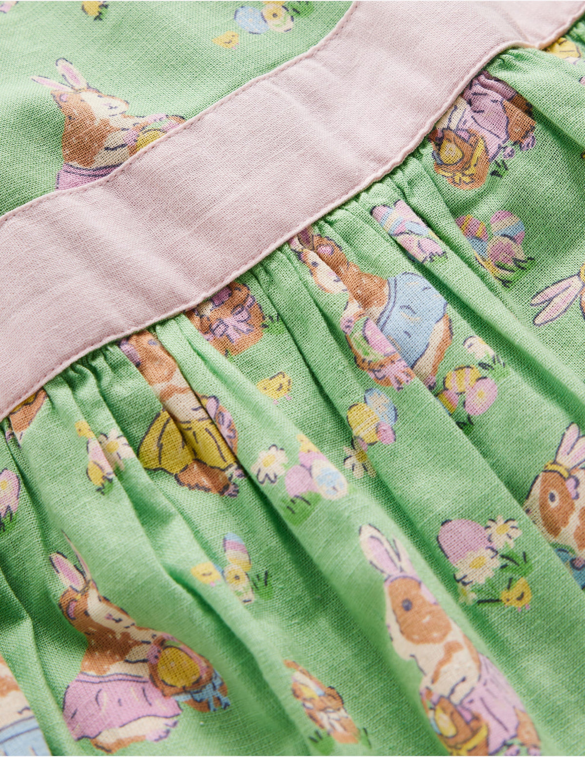 Cotton Linen Vintage Dress-Green Easter Guinea Pigs - Image 3