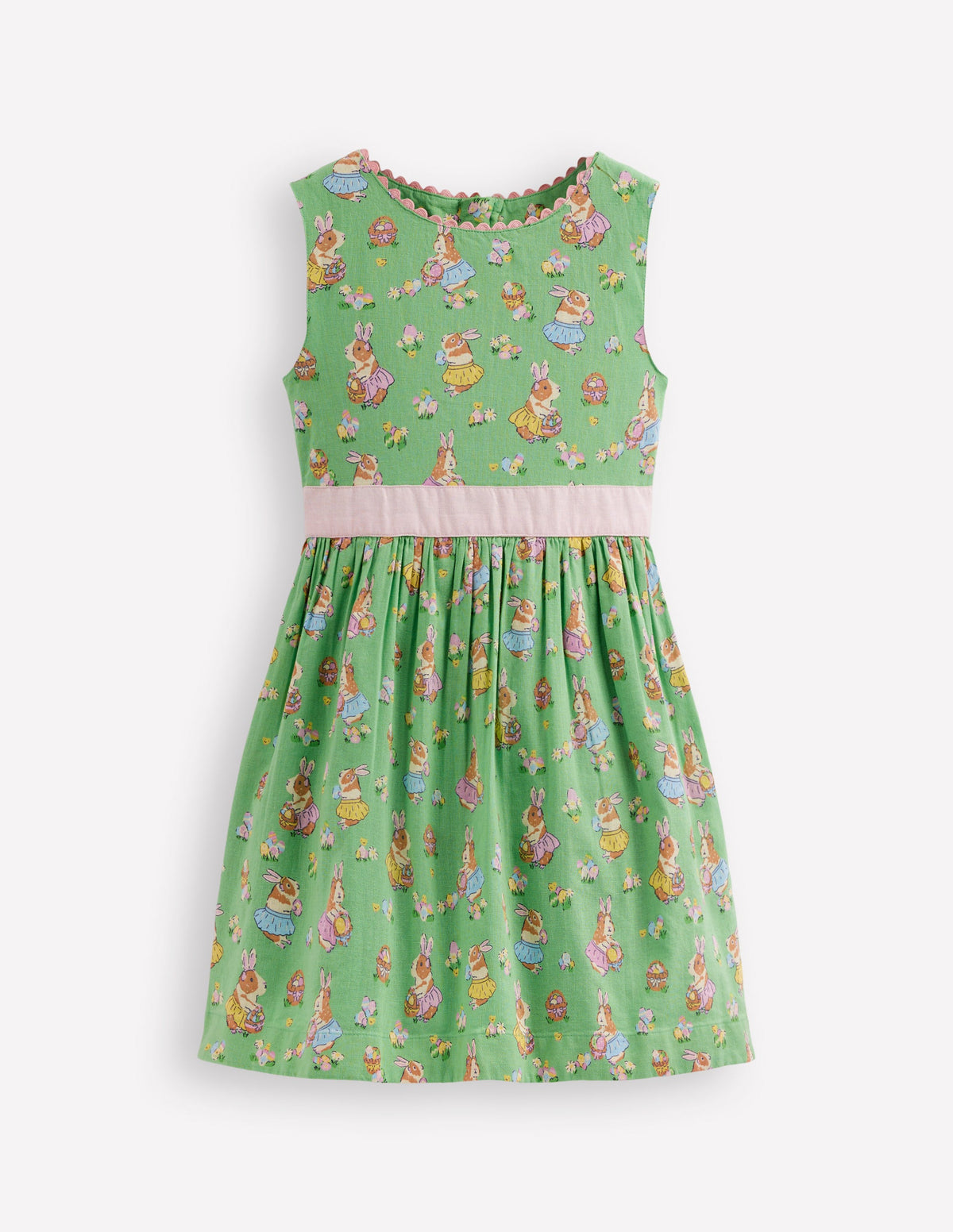 Cotton Linen Vintage Dress-Green Easter Guinea Pigs - Image 1