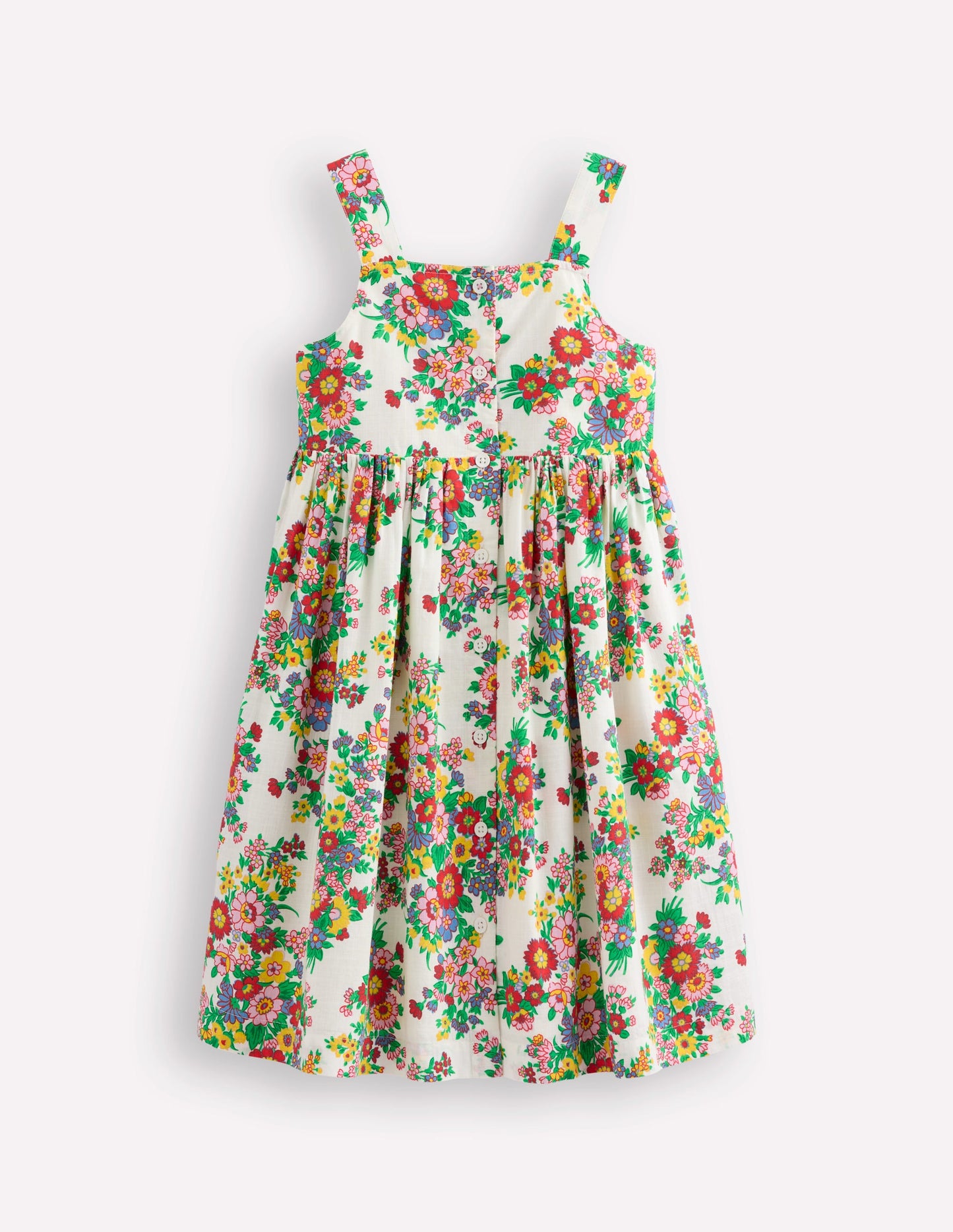 Button Through Woven Dress-Ivory Flower Bunch