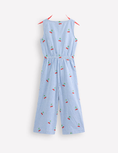 Wide Leg Jumpsuit-Cherry Embroidery-2