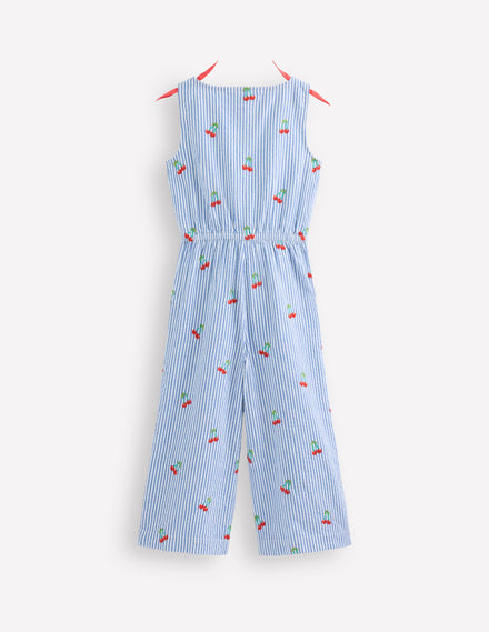 Wide Leg Jumpsuit-Cherry Embroidery