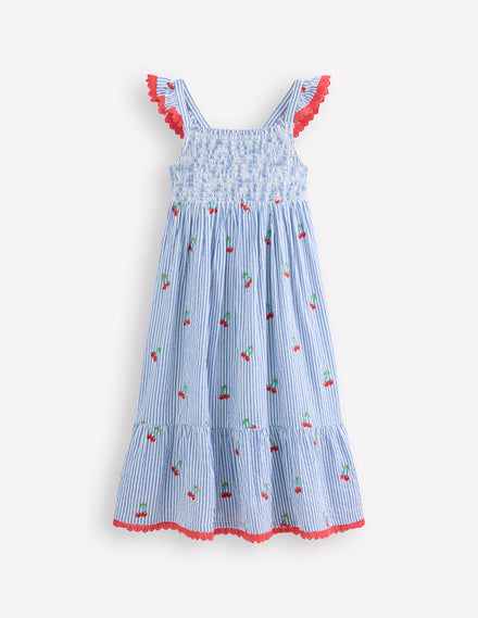 Luella Frill Maxi Sundress-Blue/White Cherries