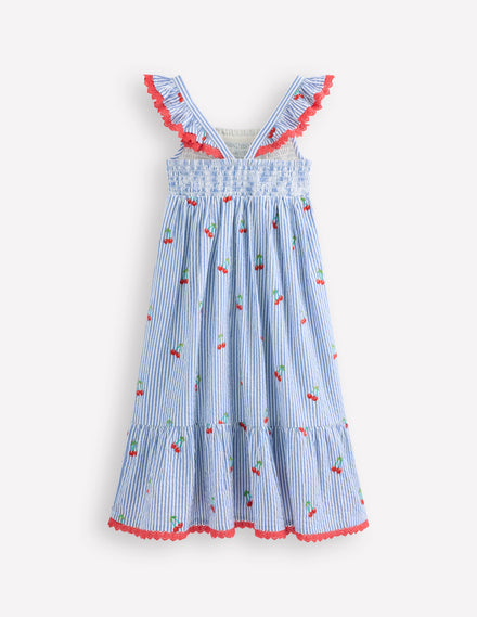 Luella Frill Maxi Sundress-Blue/White Cherries