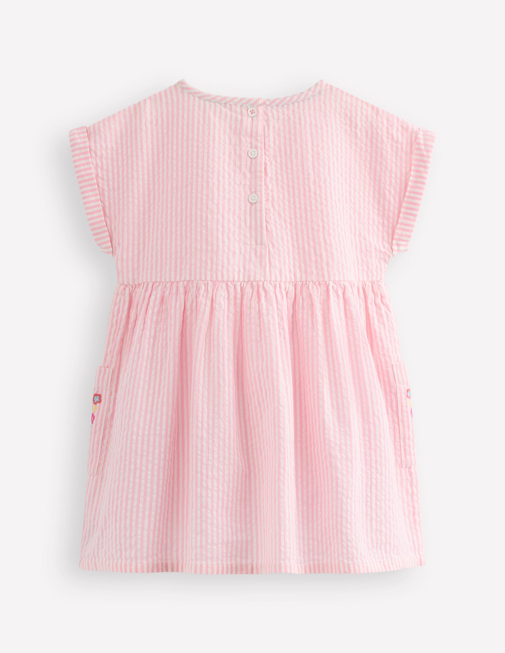 Short-sleeved woven tunic-Ticking Pink Embroidery-2