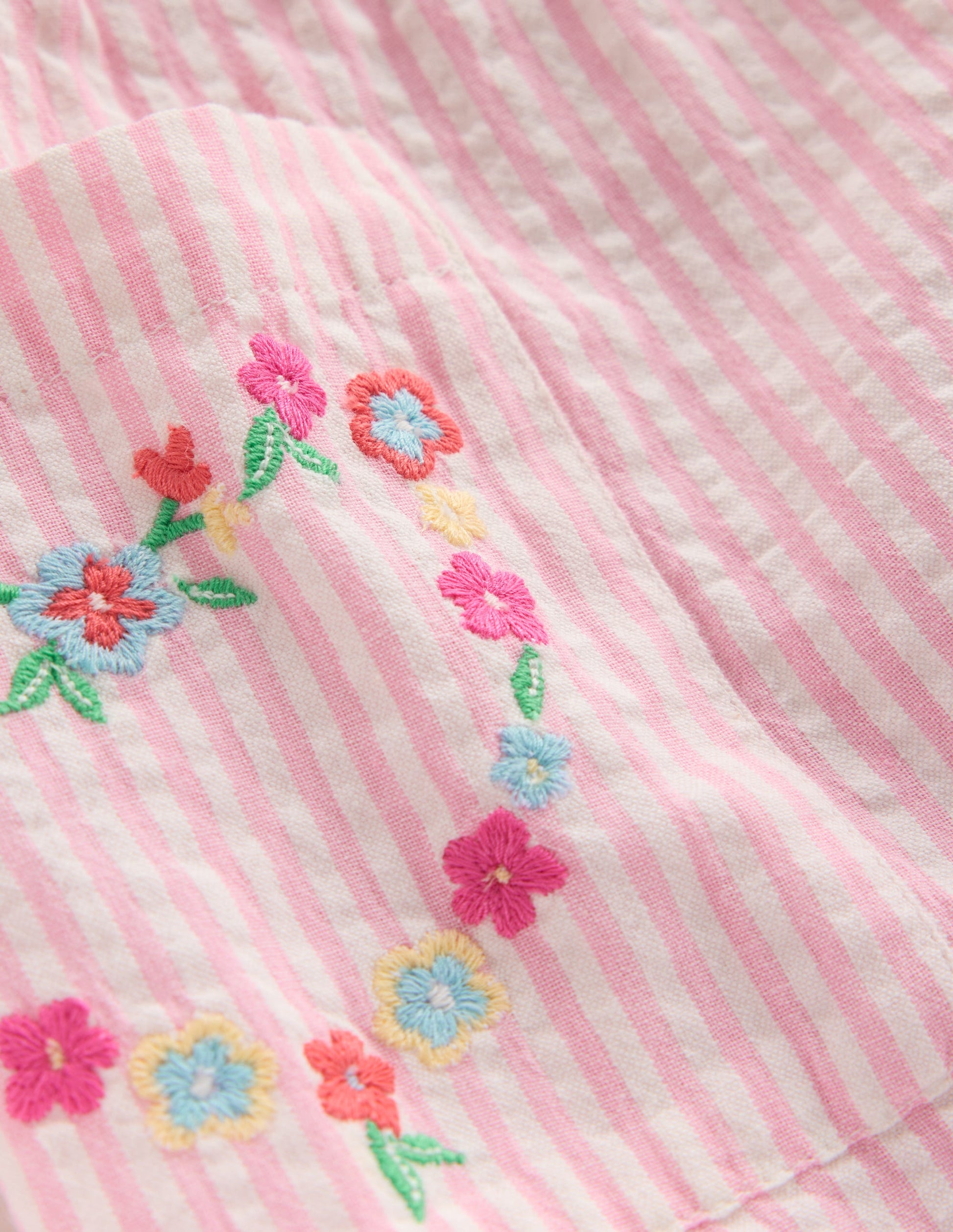 Short-sleeved woven tunic-Ticking Pink Embroidery-3