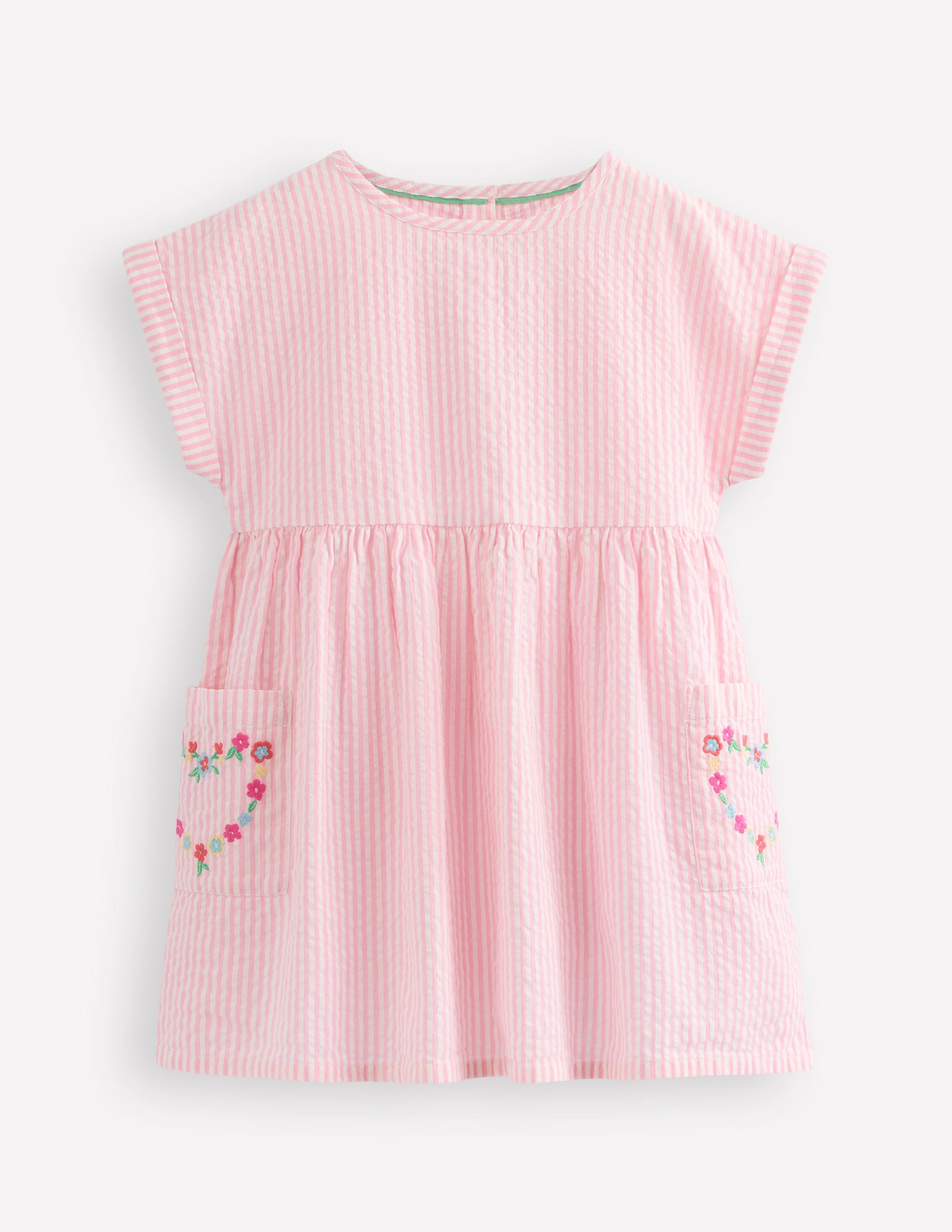 Short-sleeved woven tunic-Ticking Pink Embroidery-1