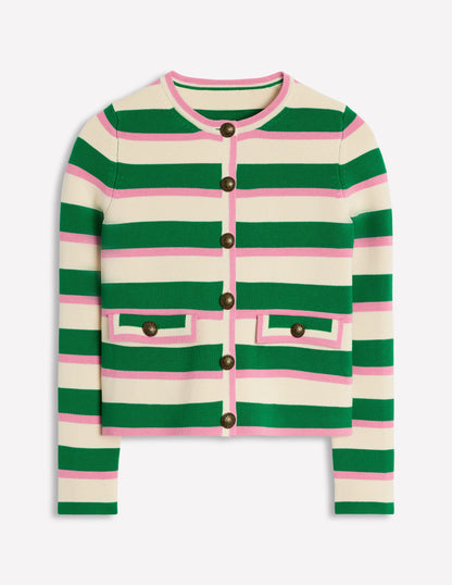 Holly Knitted Jacket-Rich Emerald, Pink Stripe