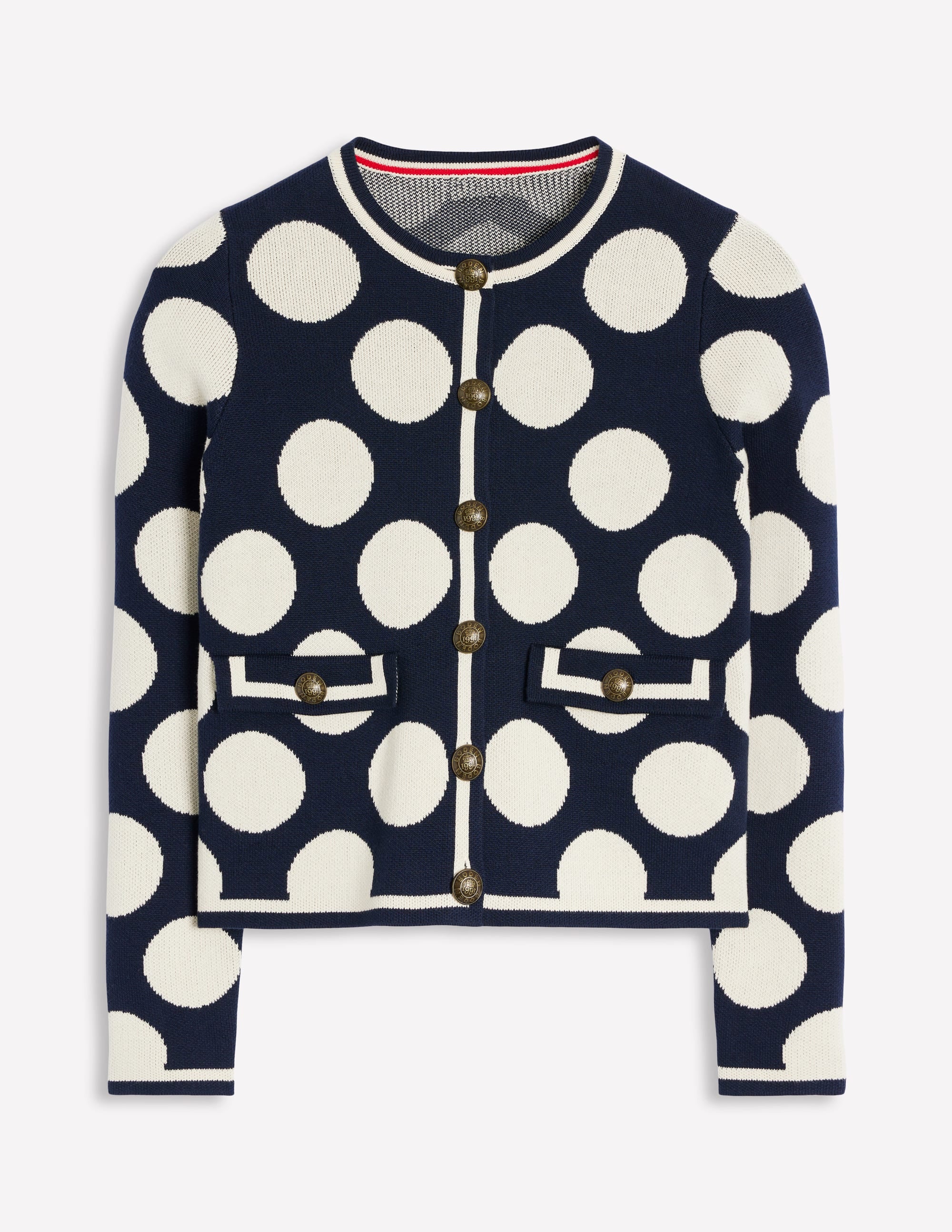Holly Knitted Jacket-French Navy, Large Ivory Spot - Image 5