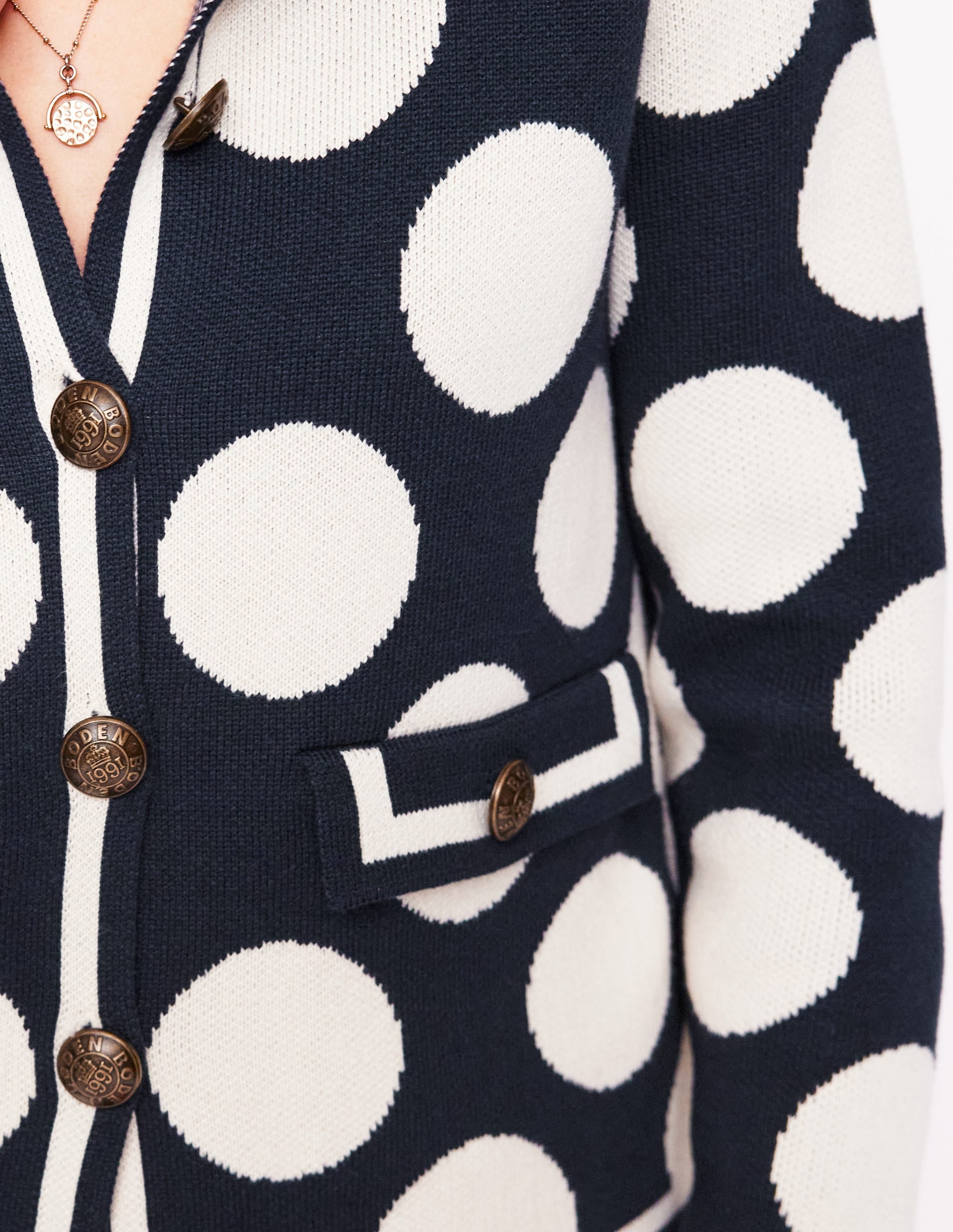 Holly Knitted Jacket-French Navy, Large Ivory Spot - Image 2