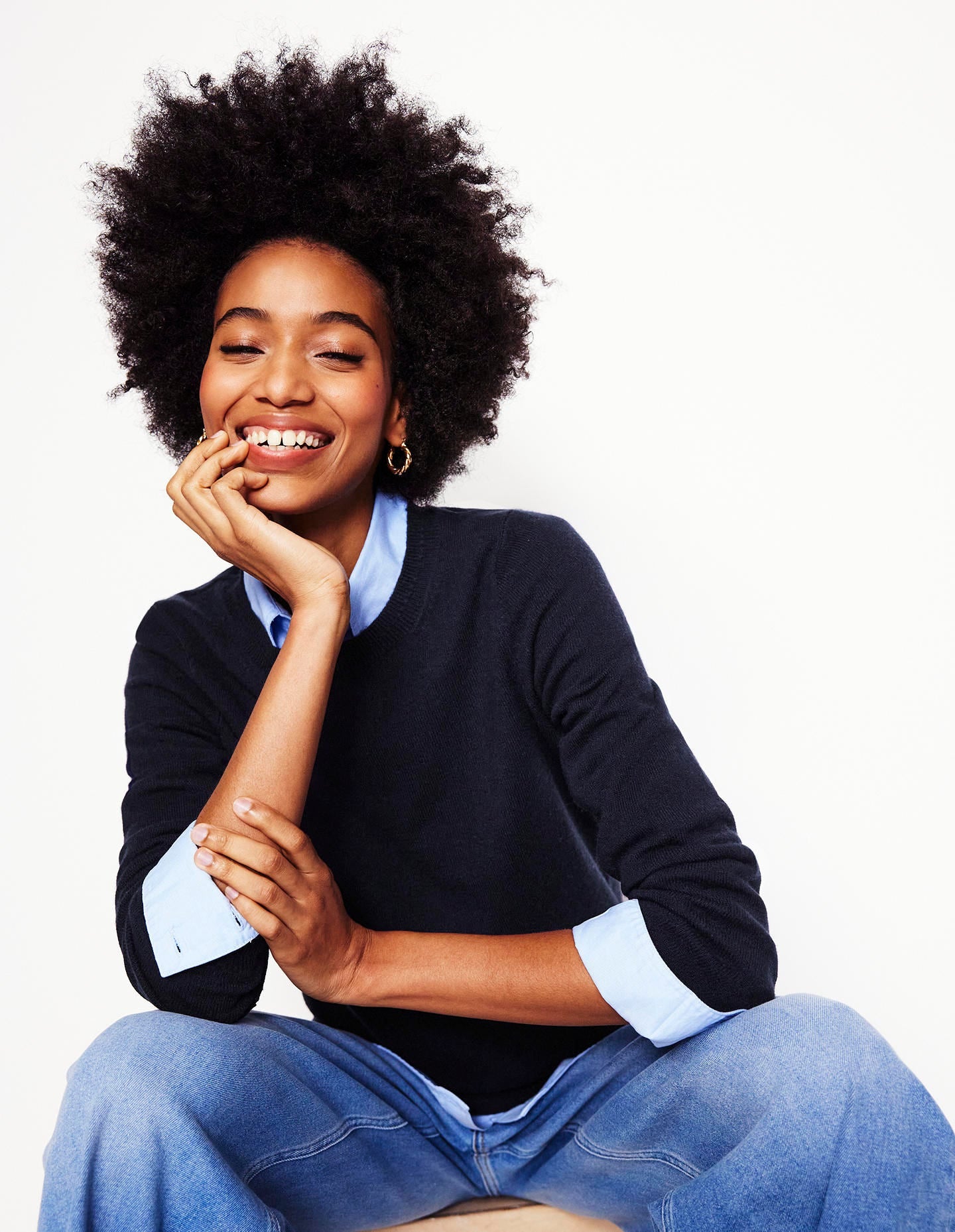 Eva Cashmere Crew Neck Sweater-Navy - Image 1