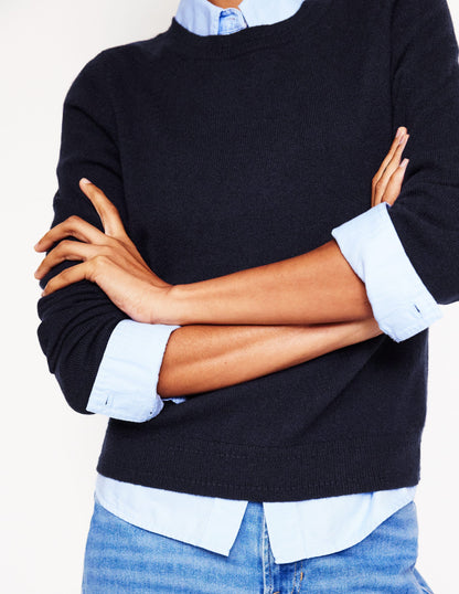 Eva Cashmere Crew Neck Sweater-Navy