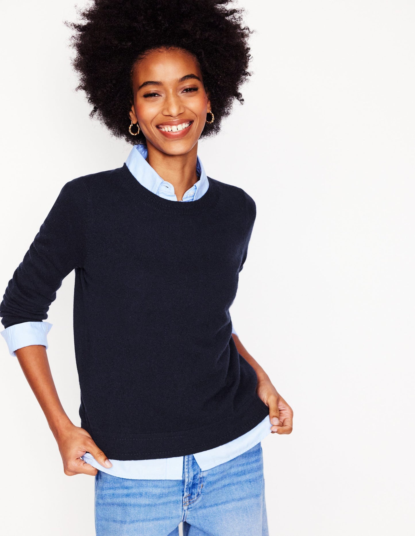 Eva Cashmere Crew Neck Sweater-Navy