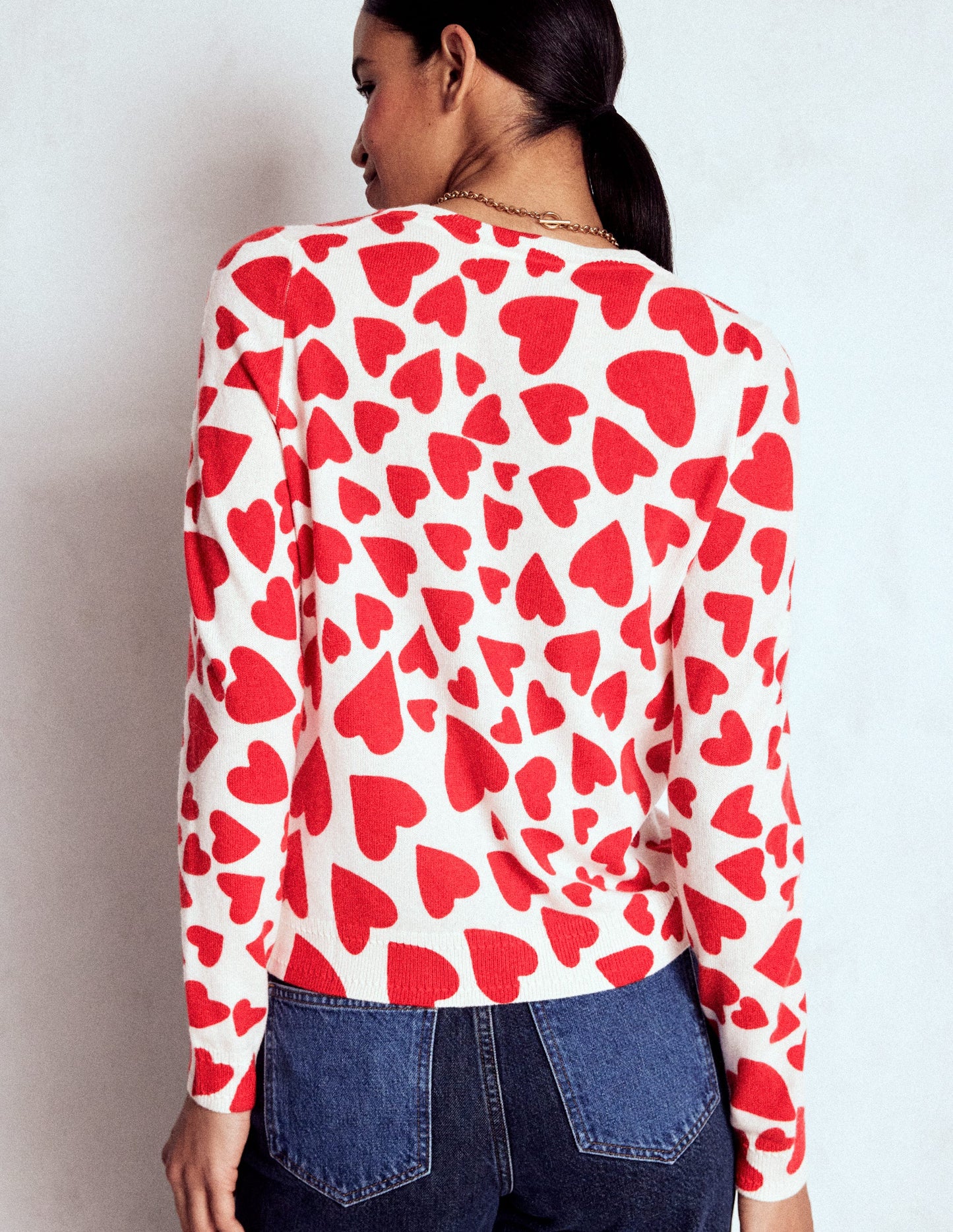 Eva Cashmere Crew Neck Sweater-Ivory, Heart Cluster