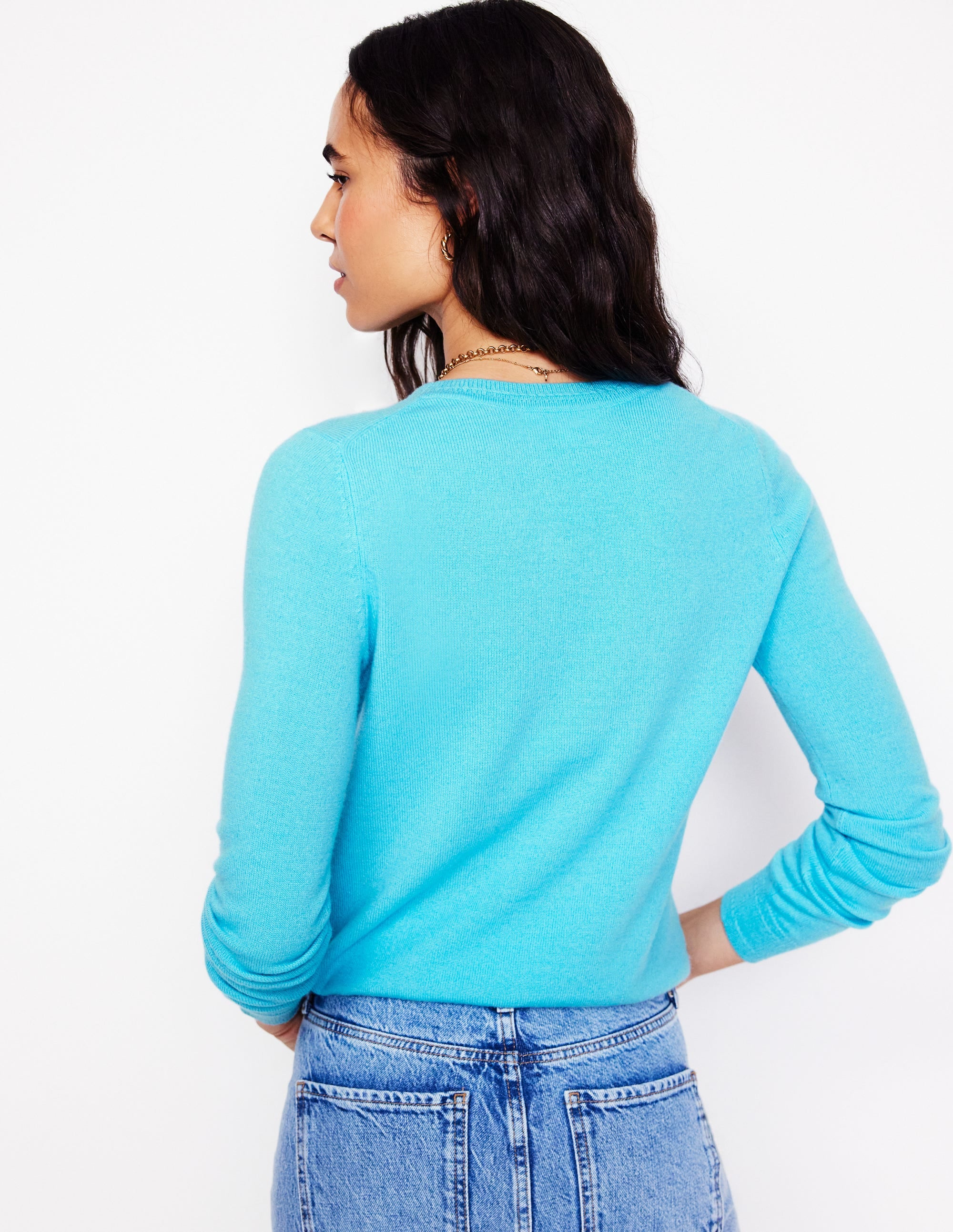 Eva Cashmere Crew Neck Sweater-Caribbean Blue - Image 3