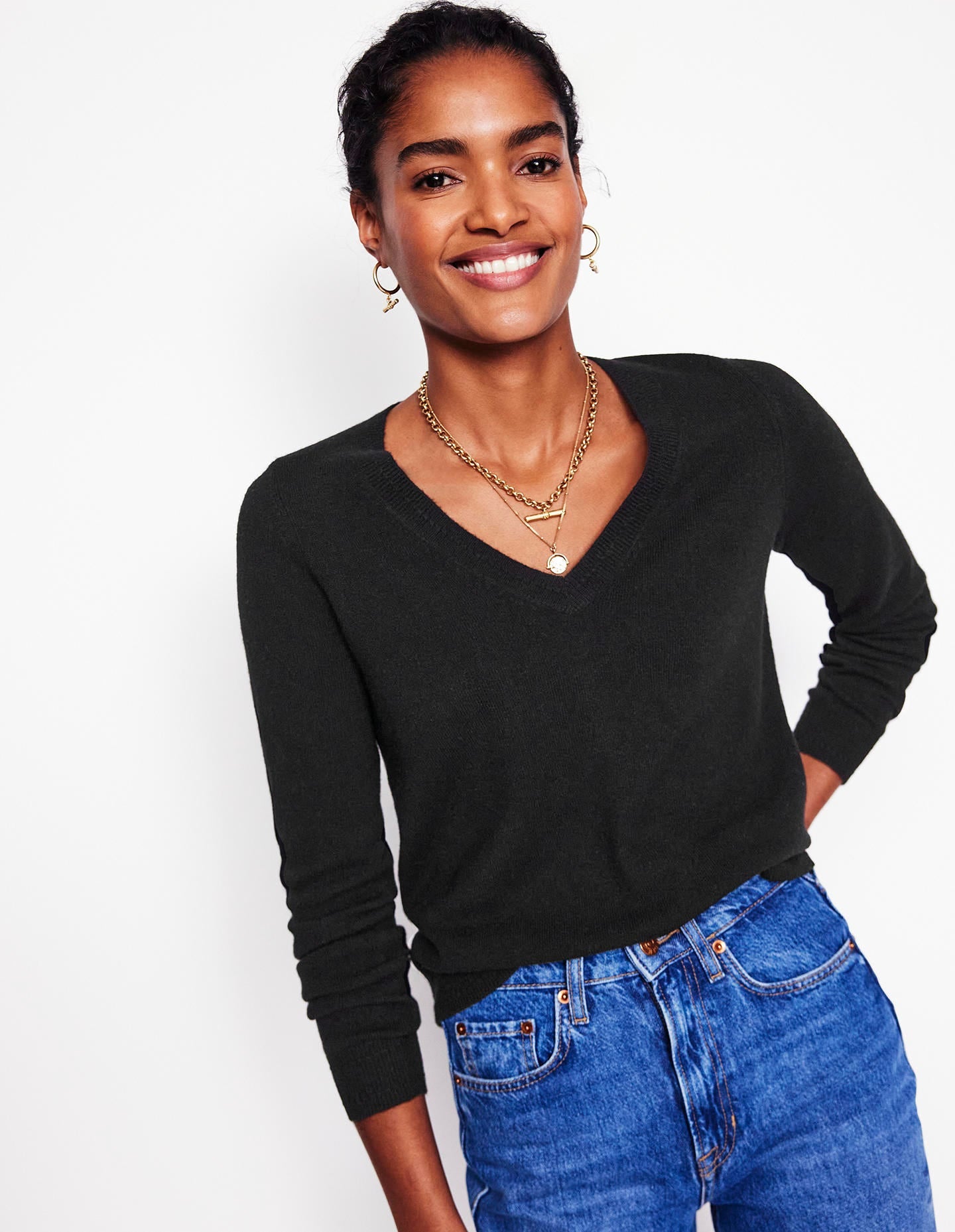 Eva Cashmere V-Neck Sweater-Black-1