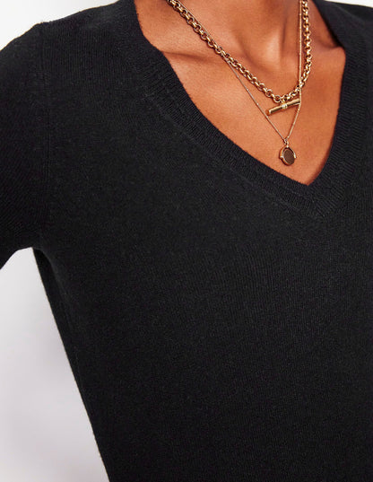 Eva Cashmere V-Neck Sweater-Black-2