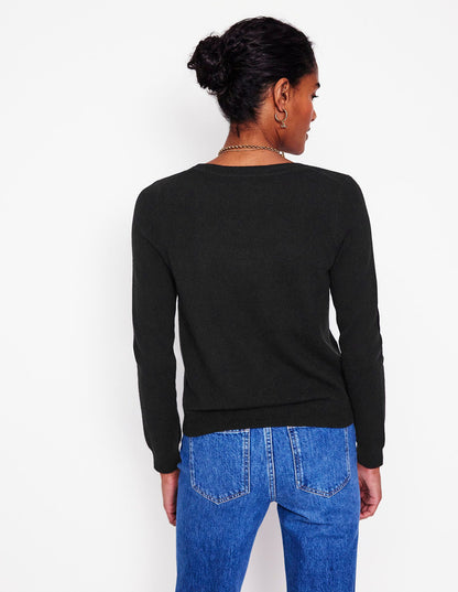 Eva Cashmere V-Neck Sweater-Black-3