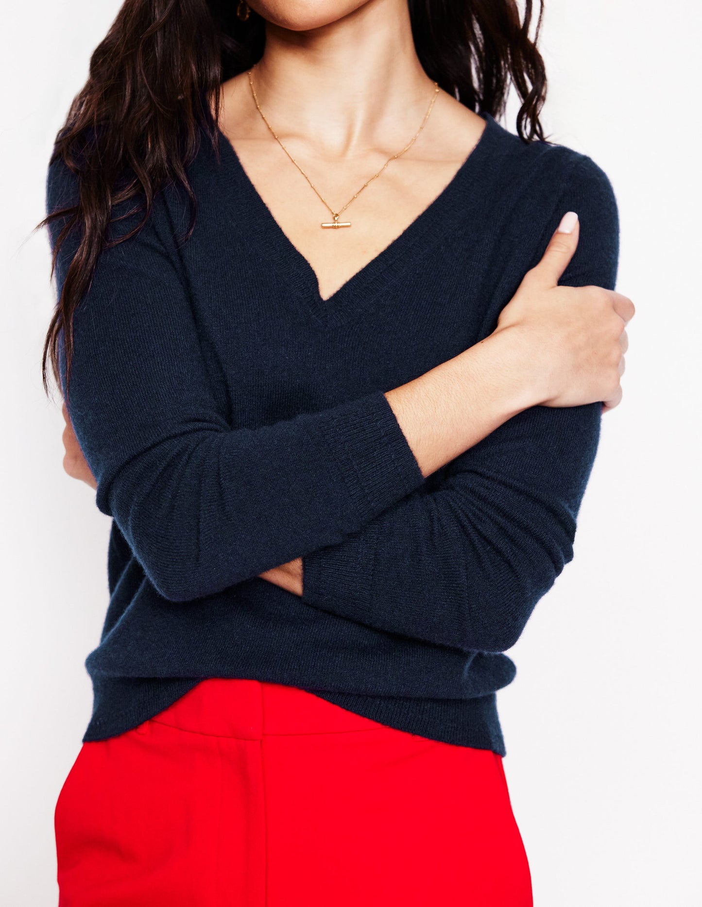 Eva Cashmere V-Neck Sweater-Navy