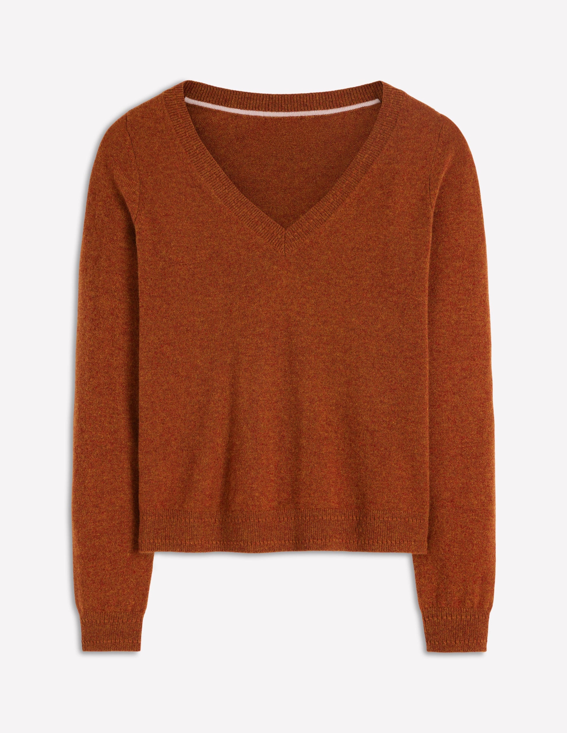 Eva Cashmere V-Neck Sweater-Cognac Melange-5