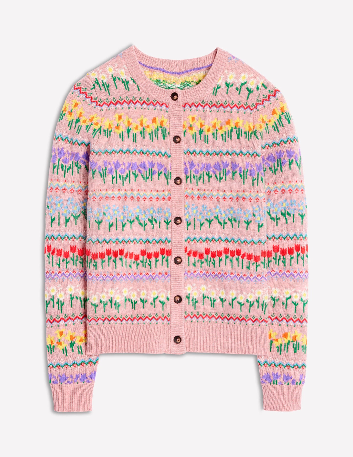 Edie Fair Isle Cardigan-Meadowsweet Pink, Flowers