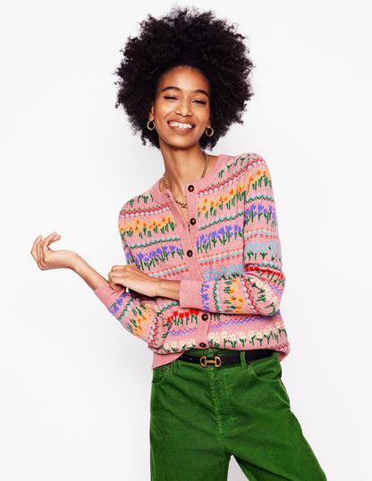 Edie Fair Isle Cardigan-Meadowsweet Pink, Flowers-1