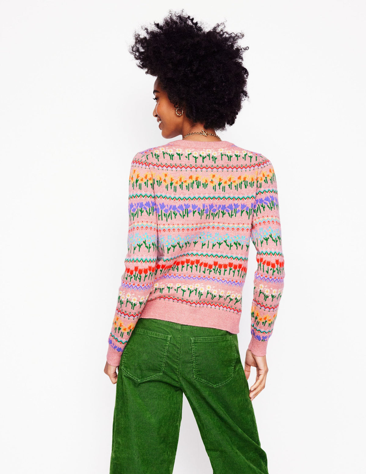 Edie Fair Isle Cardigan-Meadowsweet Pink, Flowers - Image 2