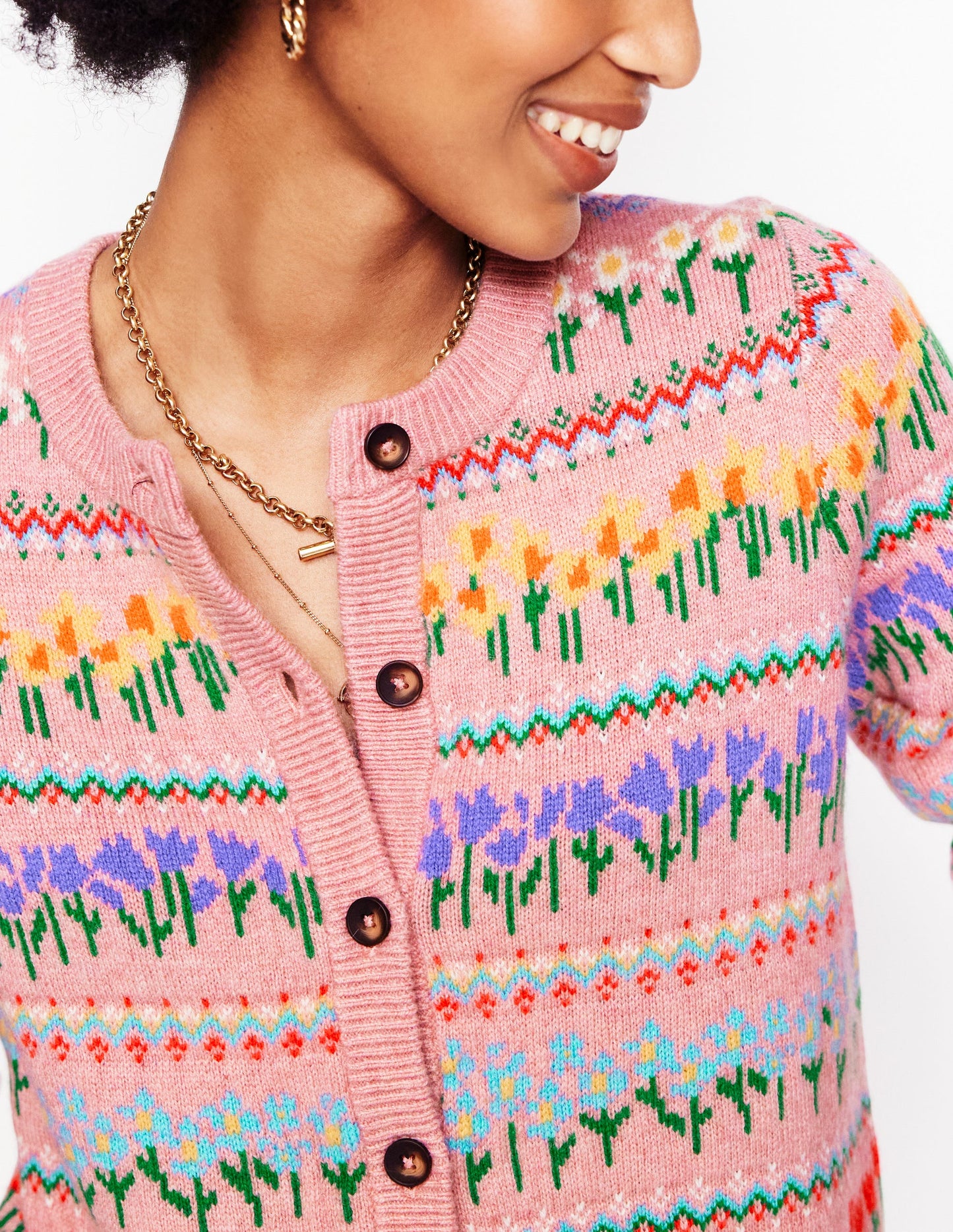 Edie Fair Isle Cardigan-Meadowsweet Pink, Flowers