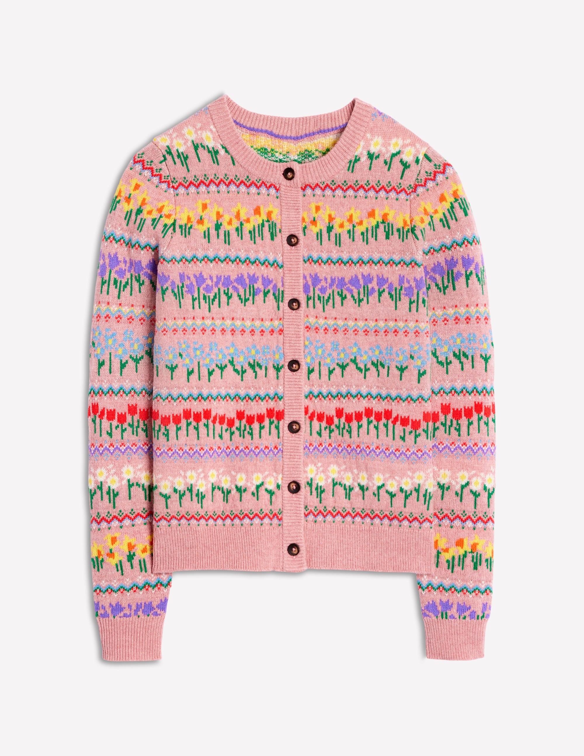 Edie Fair Isle Cardigan-Meadowsweet Pink, Flowers - Image 9