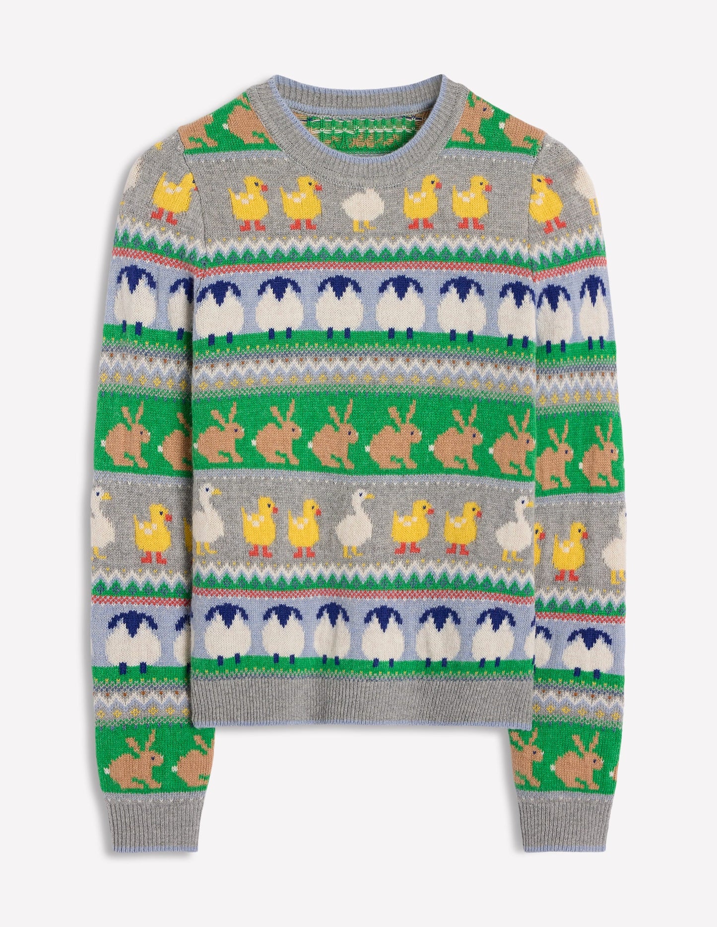 Edie Fair Isle Sweater-Grey Melange, Animal