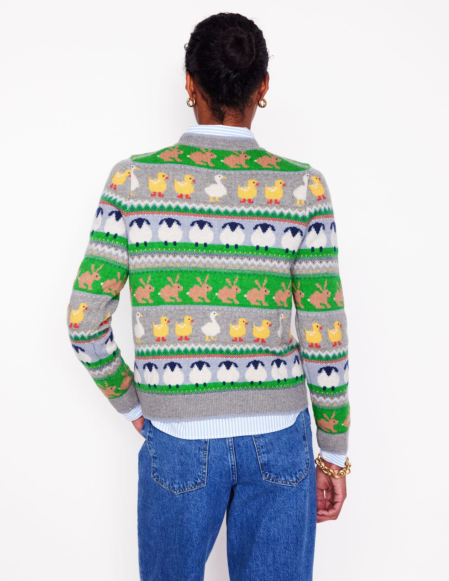 Edie Fair Isle Sweater-Grey Melange, Animal